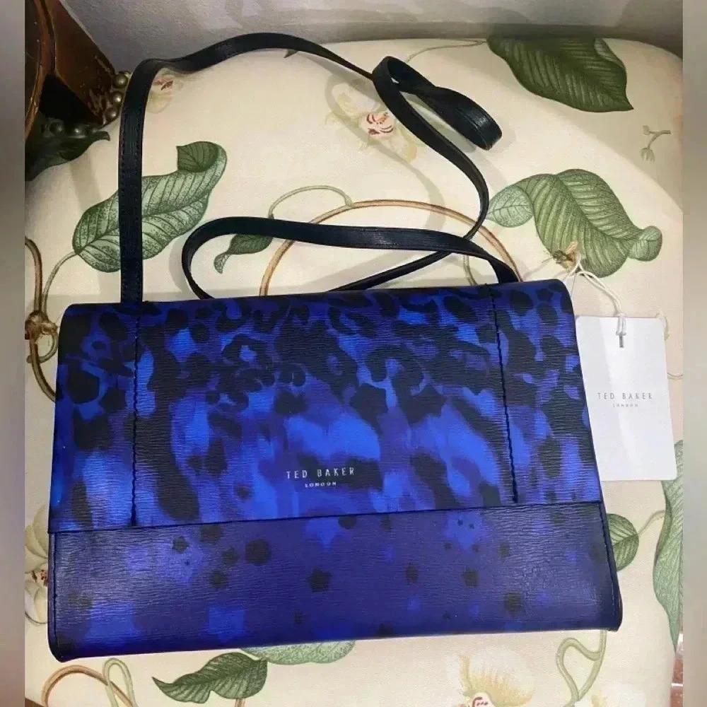 NWT Ted Baker Animal Print Blue Crossbody Bag Purse Handbag Leather